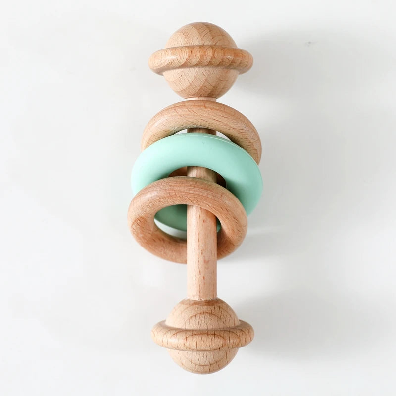 Wooden Rattles Silicone Ring Toy