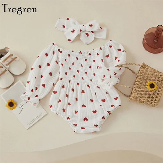 Tregren Baby Girls Valentine's Day Bodysuits with Headband