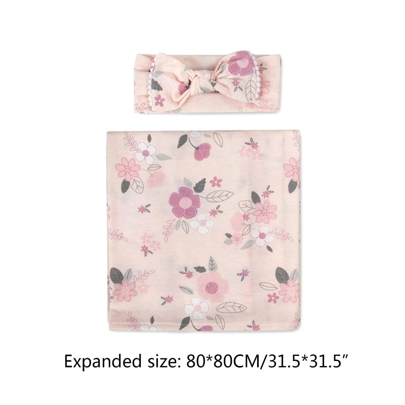 2pcs Newborn Baby Microfiber Swaddle Wrap with Beanie Hat