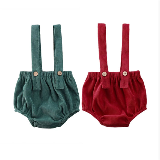 Christmas Unisex Corduroy Suspender Rompers