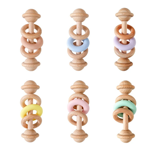 Wooden Rattles Silicone Ring Toy