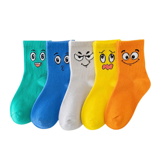 5 Pairs Kids Socks Funny Face Pattern